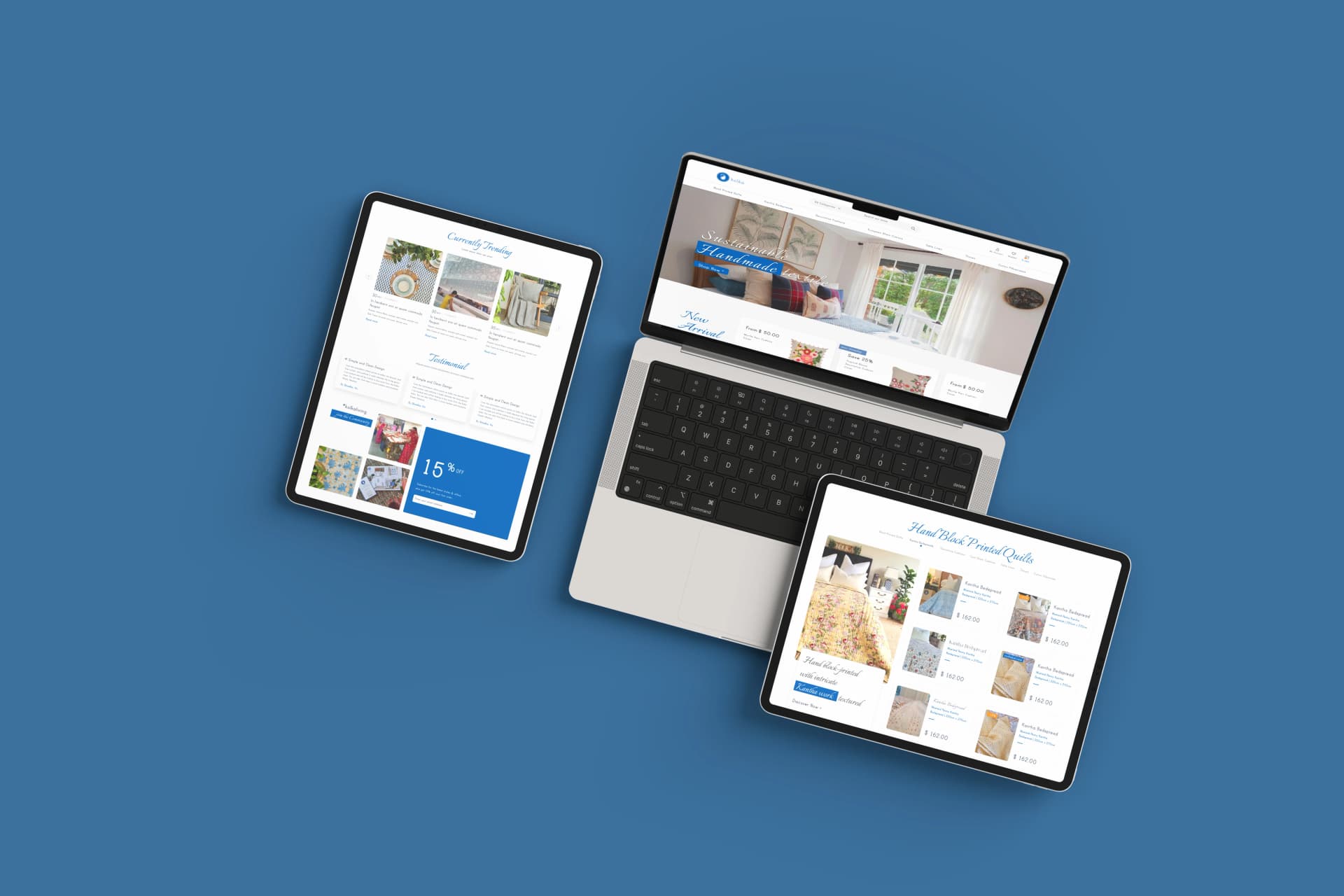 Website UI Screenshots & Product Display